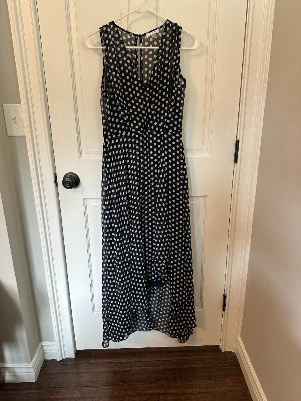alvin Klein Sleeveless Polka Dot High-Low Chiffon Dress